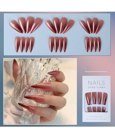 JUSTOTRY 24 Pcs Burgundy Gradient Chrome Stiletto Fake Nails for Women - Long Almond Press On Nail Set with Glue - Perfect for Nail Art - Pack of 1 - Buy Online on GoSupps.com