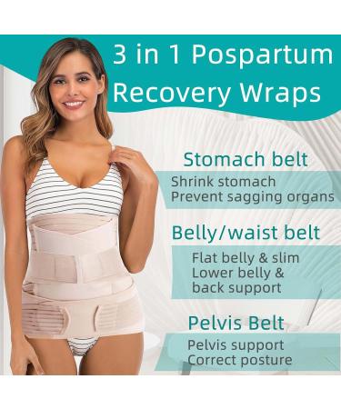 Funcy Postpartum Belly Band 3 in 1 - Csection & Pregnancy Support Recovery Wrap for Women | One Size Beige - Comfortable Abdominal Binder & Compression Belt - Buy Online on GoSupps.com