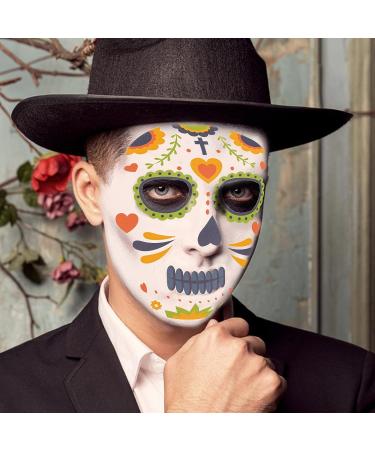 Day of the Dead Face Tattoos - 10 Sugar Skull Floral Designs for Halloween Party - Temporary Full Face Stickers for Adults & Kids - Buy Online on GoSupps.com