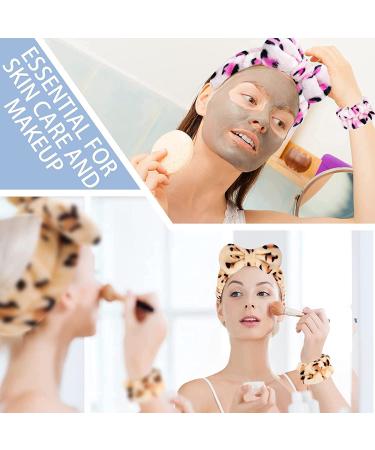 6 Pack Spa Headband Set and 2 Pairs of Wrist Towels for Women - Soft Coral Fleece Head Wraps for Shower and Washing Face - Coffee Leopard and Rose Leopard Design - Buy Online on GoSupps.com