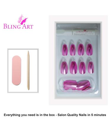 Bling Art Pink Metallic Ballerina Coffin False Nails - 24 Long Artificial Nails with Glue - Perfect for Stunning Nail Art - Buy Online on GoSupps.com