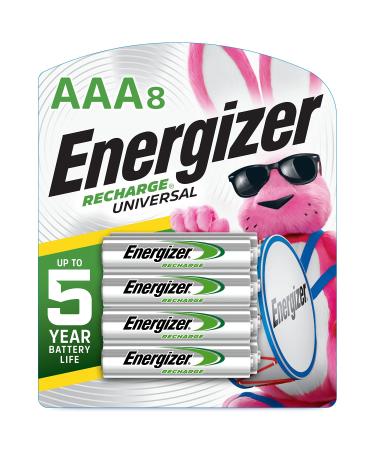 Energizer Rechargeable AAA Batteries, Recharge Universal Triple A Battery Pre-charged, 8 Count 1 Count (Pack of 8) AAA Batteries