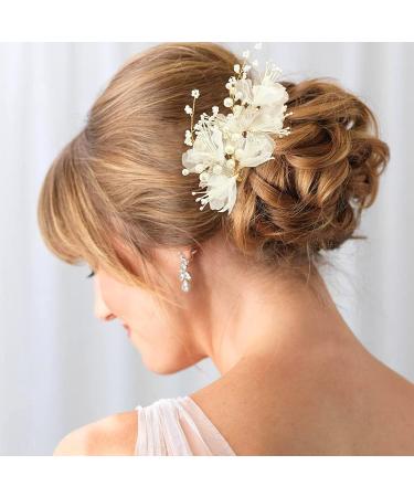 Pearl Wedding Hair Pins 2Pcs - White Flower Bridal Hair Pieces for Women & Flower Girls - Buy Online on GoSupps.com