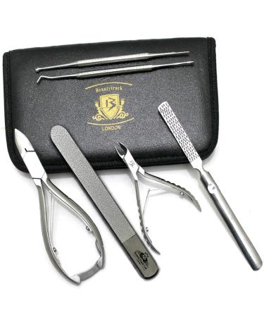 BeautyTrack - Professional Toe Ingrown Nail Nipper Clipper Podiatry - Chiropody - Nail Cutter Clipper Set + Diamond deb file + Cuticle Nipper + Nail files - Podiatrist - Foot Scaper + safety pouch by BeautyTrack Ltd