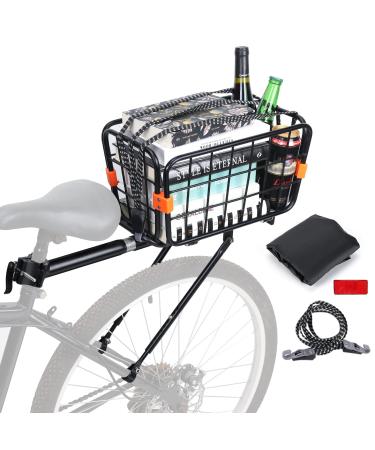 Bike Rear Rack 165 LB Capacity Universal Bike Basket Rear, Aluminum Alloy Rear Bike Rack with Free Bungee Cord, Waterproof Cover, Quick Release Adjustable Bike Rack for Back of Bike for MTB Bike