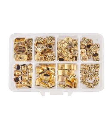 PH PandaHall 78 pcs 8 Styles Alloy Tibetan Style Leather Cord End Cap Metal Bead Tube Barrel Loop Clasp for Earring Bracelet Jewelry DIY Craft Making Antique Golden 8 Styles Antique Golden-78pcs