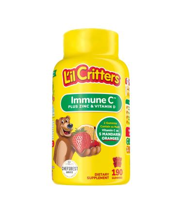 Lil Critters Kids Immune C Gummy Supplement: Vitamins C, D3 & Zinc for Immune Support, 60 or 120mg Vitamin C Per Serving, 190 Count (95-190 Day Supply), from Americas No. 1 Kids Gummy Vitamin Brand 190 Count (Pack of 1)