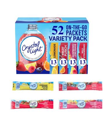 Crystal Light Sugar-Free, Lemonade, Fruit Punch, Raspberry Lemonade and Wild Strawberry On-The-Go Powdered Drink Mix Variety Pack, 52 Count, Each Packet Fits into a 16.9 oz. bottle or cup Packaged By BOOLS
