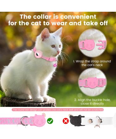 Shop Reflective Airtag Cat Collar - Pink with Holder Bell & Safety Buckle for Kittens & Puppies - Buy Online on GoSupps.com