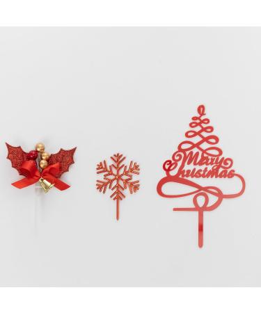Merry Christmas Cake Decoration topper Yule Log Cupcake Toppers 3 Piece Gold silver red Leaf Holly Set (3 set red holly) - Buy Online on GoSupps.com