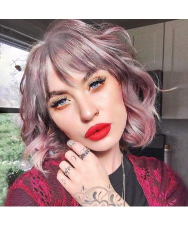 Parxitn short bob wig with pony natural ombr pink wig synthetic hair colorful daily party halloween cosplay wavy curly wigs for women s2 ombr pink - Buy Online on GoSupps.com