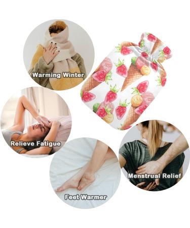 Naanle Watercolor Hot Water Bottle - 1L Transparent Strawberry Ice Cream Design for Pain Relief & Therapy | Ideal for Bed Hands & Feet - Buy Online on GoSupps.com