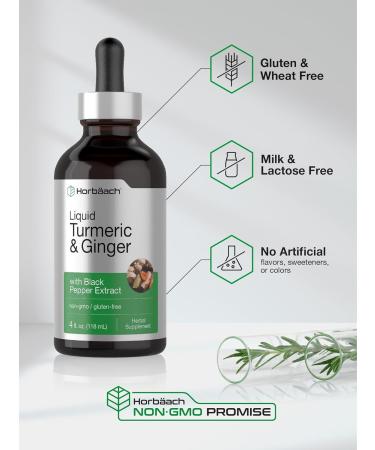 Horbaach Turmeric and Ginger Supplement Drops | 4 fl oz | with Black Pepper Extract | Herbal Liquid Tincture | Vegan Non-GMO & Gluten Free - Buy Online on GoSupps.com
