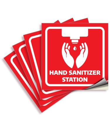 iSYFIX Hands Sanitizer Station Signs Stickers - 4 Pack 6x6 Inch - Red Premium Self-Adhesive Vinyl Labels Laminated for Ultimate UV Weather Scratch Water and Fade Resistance Indoor & Outdoor Medium Red / White