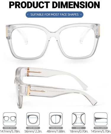 LVIOE Fit Over Blue Light Filter Glasses - Oversized Blue Light Blocking Glasses for Men & Women - Transparent LB7511 A03 - Buy Online on GoSupps.com