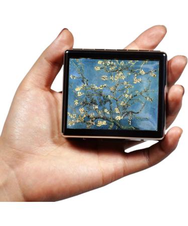Silver Vintage Pill Box - 7 Day Metal Organizer with Mirror & 8 Compartments | Cute Travel Pillbox for Purse - Art Almond Blossoms - Buy Online on GoSupps.com