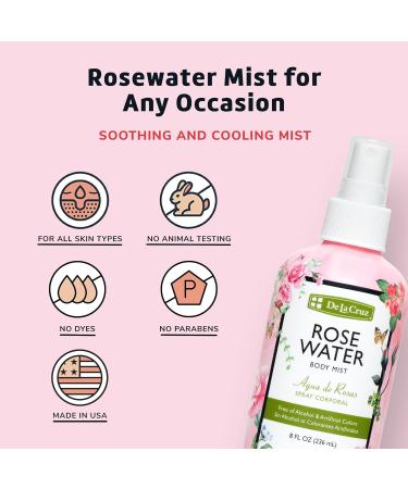 De La Cruz Rose Water Spray No Parabens or Artificial Colors Vegan Made in USA 8 FL. OZ. (6 Bottles) 1.33 Fl Oz (Pack of 6) - Buy Online on GoSupps.com