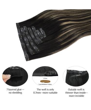 Doores Real Hair Extensions - Seamless Balayage Natural Black to Hellblond | 50cm 20 Inch 7 Pieces 110g Remy Human Hair PU Clip In Extensions - Buy Online on GoSupps.com