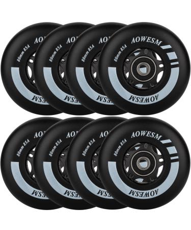 AOWESM Inline Skate WheeIs 85A Outdoor Inline Roller Hockey Skates Replacement Wheels w/Bearings ABEC-9 and Floating Spacers, 72mm/76mm/80mm Sizes, Black/Blue/Red Colors, 8-Pack Black 80mm
