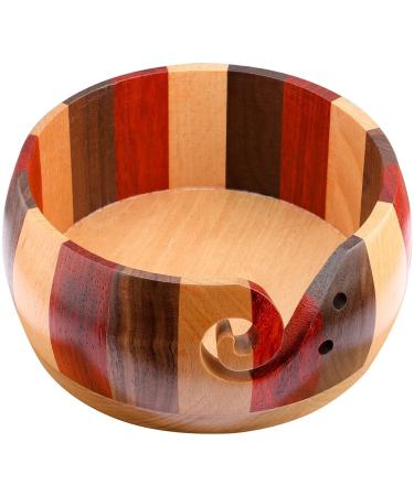Large Yarn Bowl for Knitting, Wooden Yarn Storage Bowl, Handmade Rosewood with Holes, Knitting Wool Stroage Bowl Mix Color