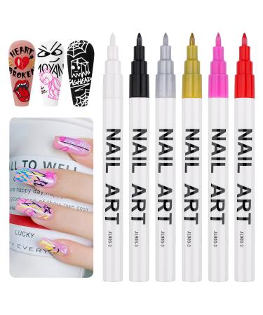 6 Color 3D Nail Art Pens Set  Kalolary Nail Point Graffiti Dotting Pen Drawing Painting Liner Brush for DIY Nail Art Beauty Adorn Manicure Tools (A)