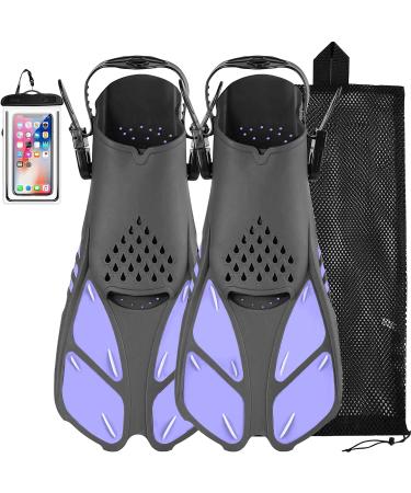 Swim Fins, Joyfulife Snorkel Fins Adjustable Open Heel Swim Flippers Travel Size Short Fins for Snorkeling Diving Swimming Adult Men Womens Kids Purple L/XL(Adult US Size 9-13)