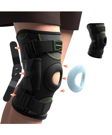 aismile Hinged Knee Brace for Knee Pain Knee Braces for Meniscus Tear Knee Support with Side Stabilizers for Women and Man Patella Knee Brace for Arthritis Pain Running Working Out Black (X-Large) X-Large Black