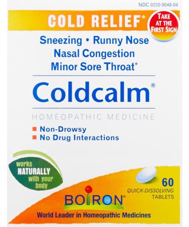 Boiron Coldcalm Cold Relief Medicine 60 Tablets (Pack of 3). Quick-Dissolvin for Sneezing Runny Nose Nasal Congestion and Minor Sore Throat. Non-drowsy Cold Medicine Natural Active Ingredients 60 Count (Pack of 3)