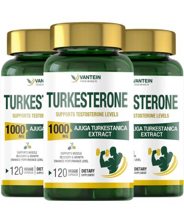3PACK urkesterone Supplement 1000mg, Muscle Building and Mood Boost, ale trength nhancer and Immune Booster - 360 Vegan Capsules Turkesterone - 120 Count (Pack of 3)