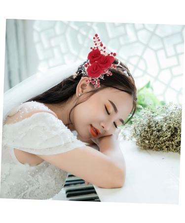 Angoily Hair Pin Hairpin Flower Hair Comb Bridal Hairpiece Wedding Hair Comb Bridal Headdress Flower Clips for Hair Side Hair Combs Tiara Bride Insert Comb Accessories Red Pearl - Buy Online on GoSupps.com