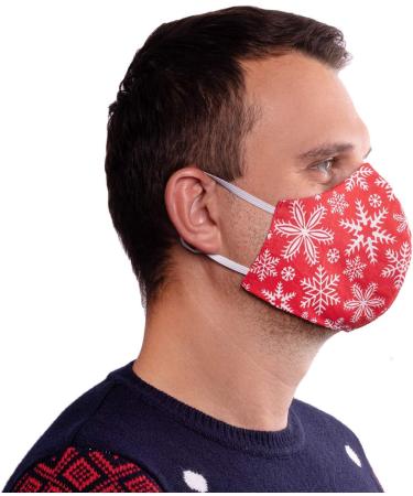 Premium Breathable 3-Layer Fabric Mask - Reusable Black Cotton & Red Snowflake Face Mask for Men & Women - Washable Mouth & Nose Protection - Buy Online on GoSupps.com