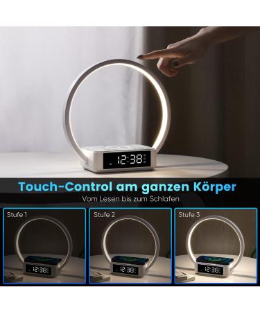 Wilit LED Bedside Lamp with 10W Wireless Charger | Touch Dimmable Light Alarm Clock | 3 Brightness Levels | Gray Night Light for Bedrooms - Buy Online on GoSupps.com
