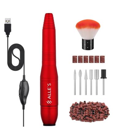 Nail Drill Electric Nail Files for Acrylic Nails Gel Professional Nail Drill Efile 20000RPM Adjustable Speed Manicure Pedicure Set with Sanding Bands and Nail Drill Bits Gifts for Women(Red)