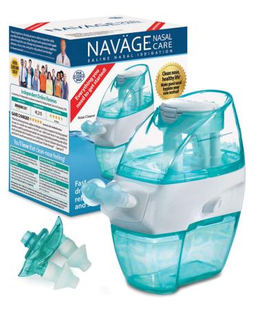 Naväge Nasal Irrigation Multi-User Bonus Pack: Navage Nose Cleaner & 20 Salt Pods Plus a Second Nasal Dock (in Teal) and an Extra Pair of Nose Pillows. For improved nasal hygiene.