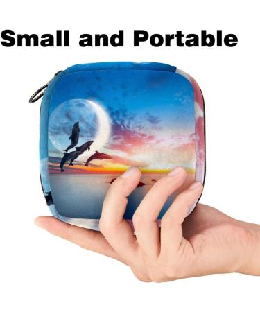 Menstruation Pad Bag with Zipper - Women's Napkin & Tampon Collecting Bag - Beautiful Dolphin Jumping Sea Sunset Design - Buy Online on GoSupps.com