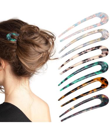 6 Pieces French Style Hair Pins U Shaped Hairpin Acetate Hair Sticks Forks Tortoise Shell Hair Fork Sticks  Leopard Chignon Pin Hair Accessories for Women Girls Retro
