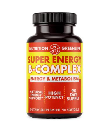 Super Energy Vitamin B Complex Bioactive Cold Fill Soft gels for Max Potency & Absorption | Vitamins B1 B2 B3 B6 B12 plus Folic Acid Zinc Vitamin D | Energy Fat Metabolism Antioxidant 90 ct