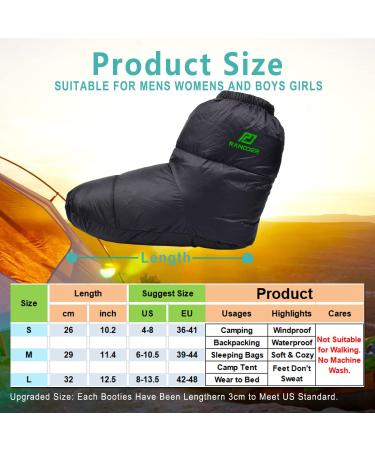 RANDDER Down Booties - Ultralight Warm Socks for Camp Backpacking - Cozy Sleeping Bag Slippers for Men & Women - Black Large - Buy Online on GoSupps.com