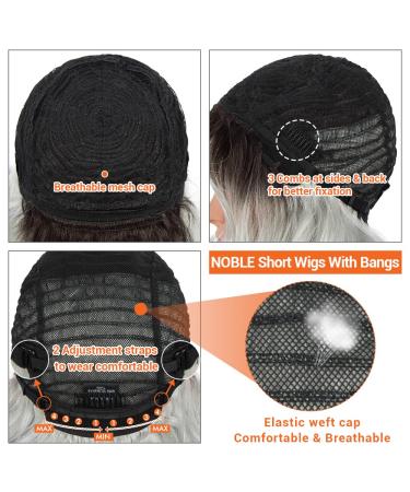 Shop Noble Blue Wigs - 12 Curly Bob with Air Bangs | Heat-Resistant Synthetic Silver Blue Wig for Women - Buy Online on GoSupps.com