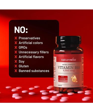 NatureWise Vitamin B12 Extra Strength 2500mcg - B12 Supplement for Energy + Mental Clarity & Nervous System Support - Easy-to-Swallow Vegan & Non-GMO - USA Manufactured - 60 Tablets 60-Day Supply  - Buy Online on GoSupps.com