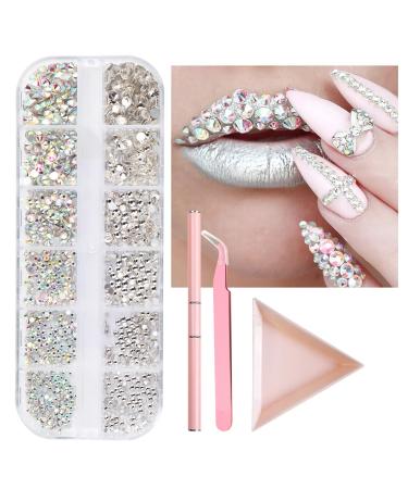 1600 pieces glitter nail stones 6 sizes from rhinestones nail art street stones kit with picker dotting pen tray street stones pick up tweezette street stones nail design glittering stones for festival color2