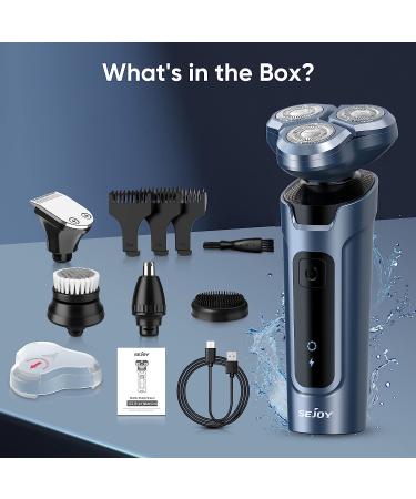 Sejoy 5-in-1 Electric Razor for Men - Wet/Dry Rotary Shaver for Face, Pubic Hair & Beard - Cordless & Waterproof - USB Rechargeable - Blue - Ideal Gift for Dad/Husband - Buy Online on GoSupps.com
