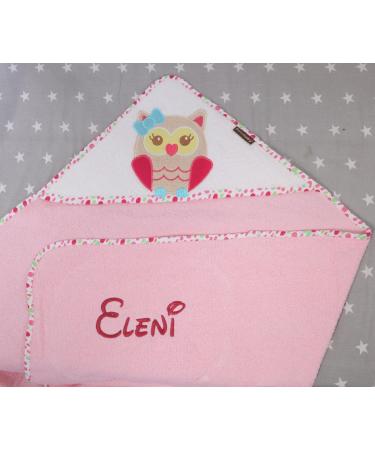 Hooded Towel with Embroidered Name - 100% Cotton Pink Owl | 76x76 cm | Perfect Gift for Kids - Buy Online on GoSupps.com