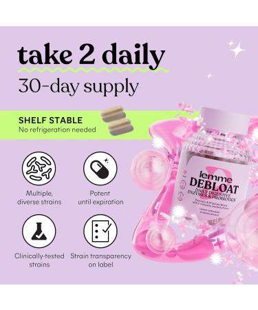 Lemme Debloat 3-in-1 Prebiotic Probiotic & Digestive Enzyme Capsules for Bloating & Gas Relief - 2 Clinically Studied Probiotics w/5 Digestive Enzymes to Improve Digestion Women & Men (60 Count) - Buy Online on GoSupps.com