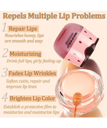 Bee Balm Lip Balm Honey Pot Strawberry with Vitamin E | Hydrating & Preventing Dry Cracked Lips | Exfoliating Lip Scrub with Propolis | Moisturizing Honey Lip Mask | Reduces Lip Lines | Includes Brush - Buy Online on GoSupps.com