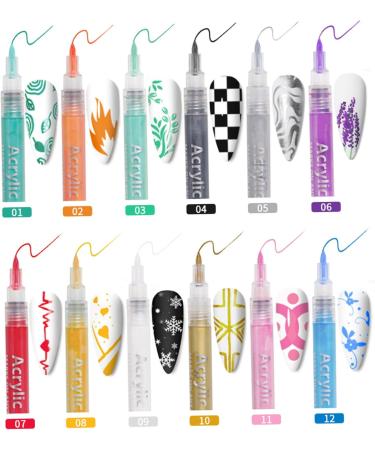 Nail Polish Pens 12Pcs/Set Nail Art Pens 12 Colors Quick Dry Nail Art Paint Smooth Graffiti Dotting Pen Waterproof Drawing Painting Nail Polish Design Pens - Buy Online on GoSupps.com