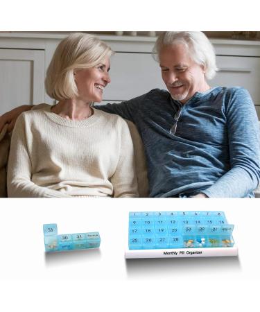 31-Day Pill Organizer - Large 4-Day Pill Box with Travel Case for Vitamins & Supplements | Blue - Buy Online on GoSupps.com
