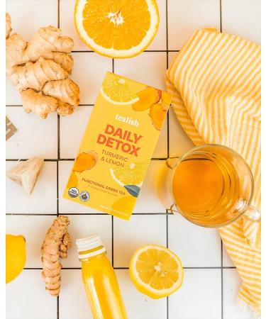 Tealish Organic Daily Detox Green Tea bags with Turmeric Functional Wellness Teas. Box of 12 biodegradable tea bags. Contains Caffeine - Buy Online on GoSupps.com