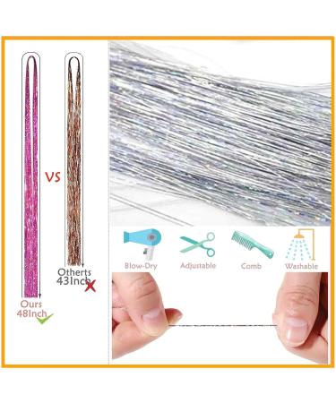 Hair Extensions 5 Colors 1000 Strads Holographic Sparkle Shiny Hair Tinsel Glitter Resistant Tinsel Hair Accessories for Girls Decoration 120cm (Gold Silver Green Pink Blue) - Buy Online on GoSupps.com