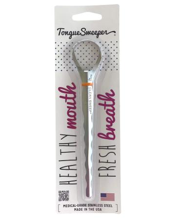 Tongue Sweeper Model T Medical Grade Stainless Steel Tongue Cleaner with Ergonomic Handle Reduce Bad Breath and Improve Taste Preferred by Leading Dental Schools for Oral Hygiene (1 Count)